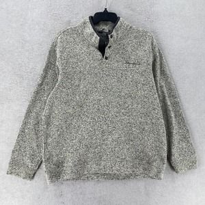 Eddie Bauer Fleece Henley Pullover Mens XL Radiator Snap Front Sweater Gray NICE